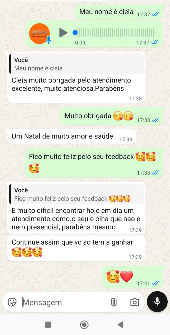 Print de conversa com depoimento real sobre atendimento Santanna