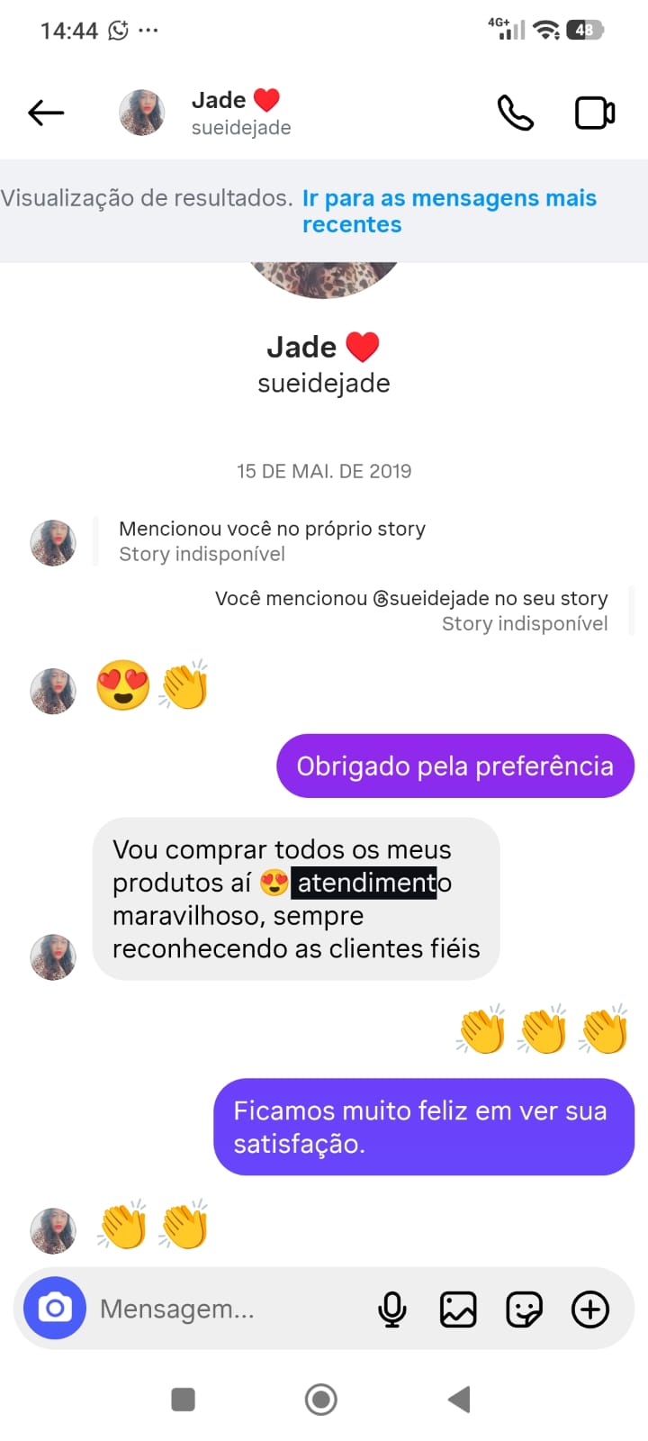 Print de mensagem real de cliente Santanna no Instagram