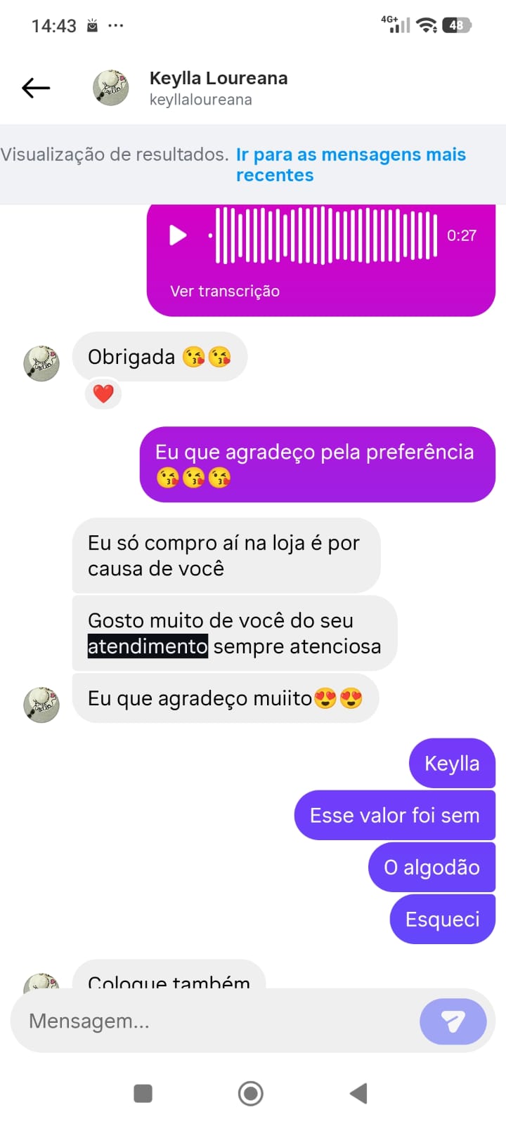 Print de mensagem real de cliente Santanna no Instagram
