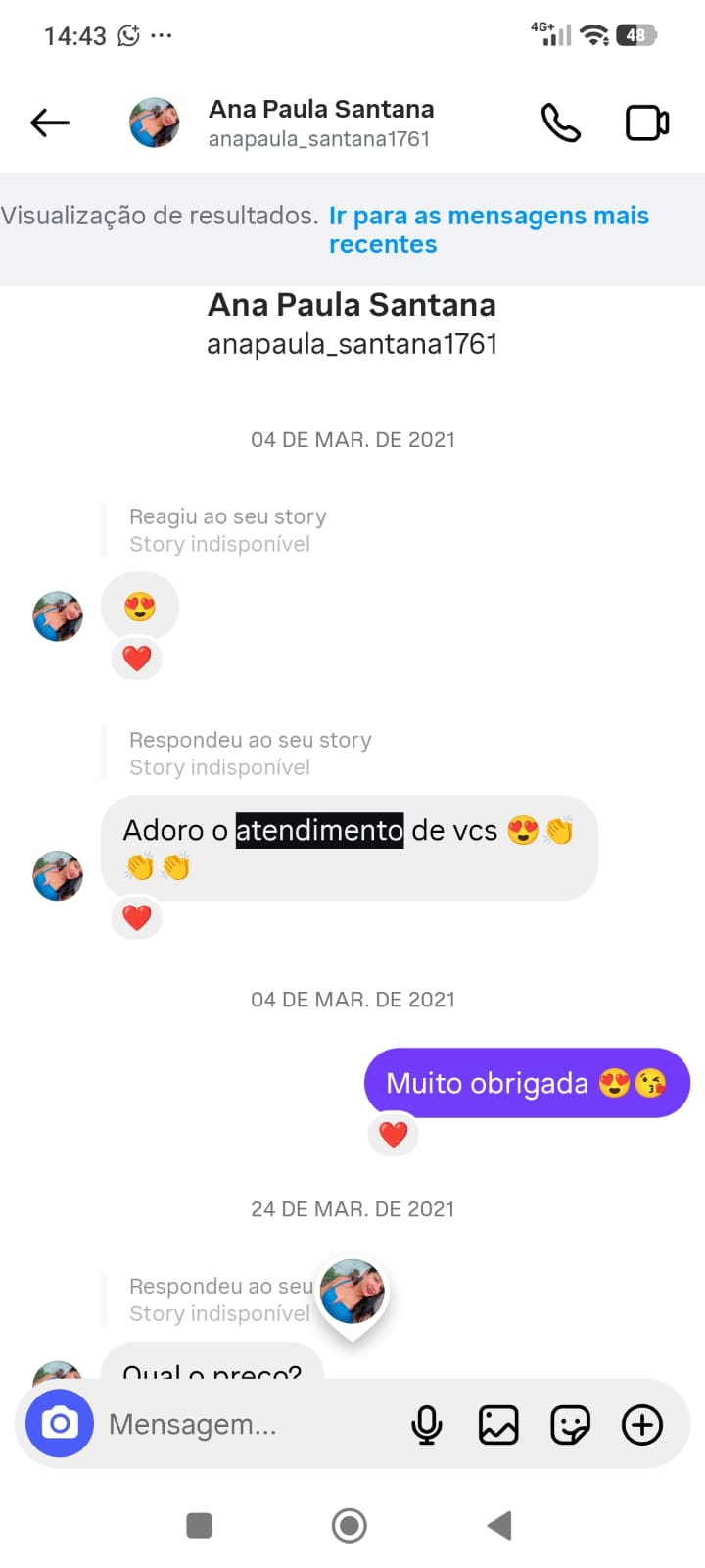 Print de depoimento real de cliente Santanna pelo Instagram